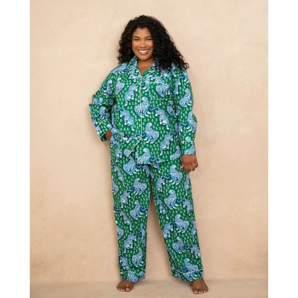 Printfresh Long PJ Set in Tiger Queen Green Blue Medium M NEW - Picture 7 of 12